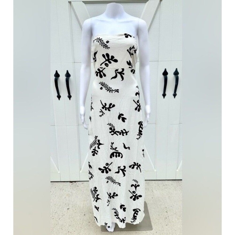 Strapless White Maxi Dress with Black Floral Print